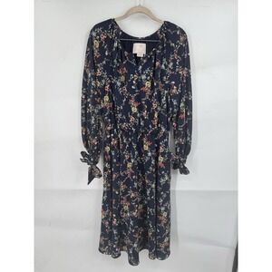 Gal Meets Glam Bonnie Floral Blouson Dress Women 8 Navy Blue Peasant Cottage